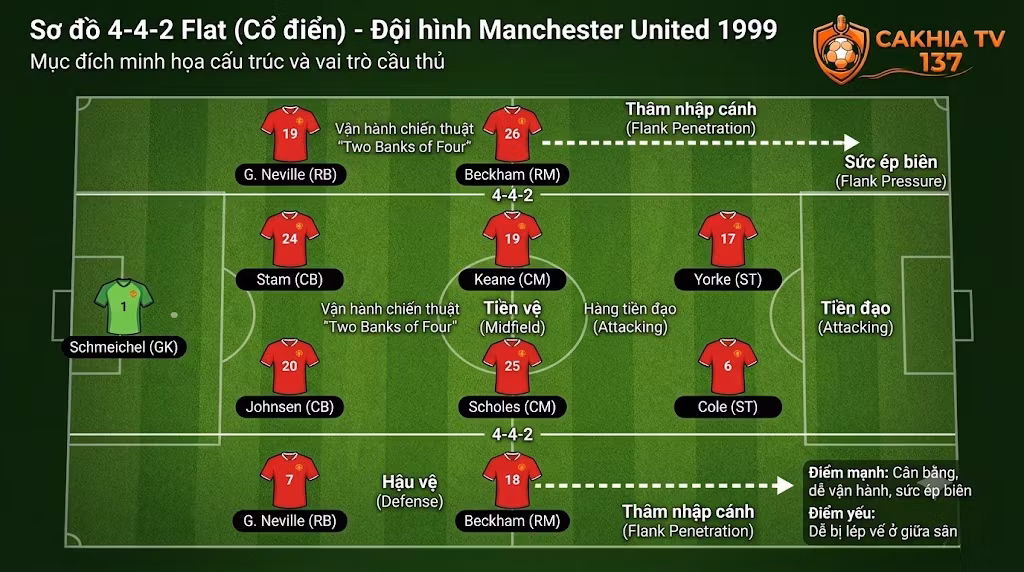 Sơ đồ 4-4-2 là gì? Cấu trúc, Cách vận hành và Các biến thể chiến thuật