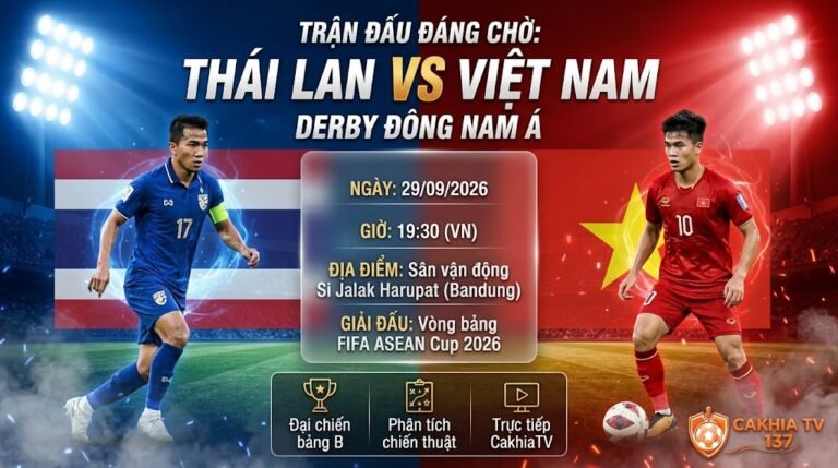 Ảnh bìa nhận định trận đại chiến Thái Lan vs Việt Nam lúc 19h30 ngày 29/9 tại bảng B FIFA ASEAN Cup 2026 trên CakhiaTV.